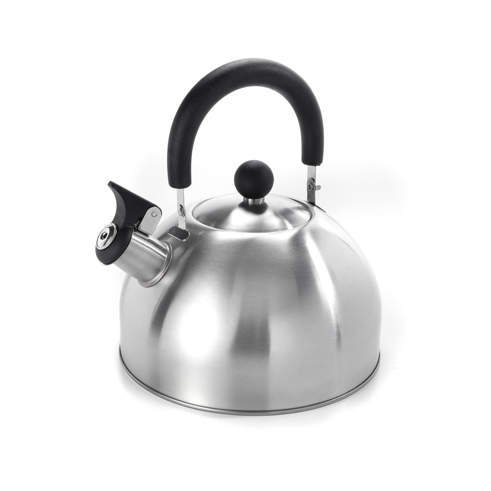 Dominion 2.1 quart kettle on stove with brushed satin finish