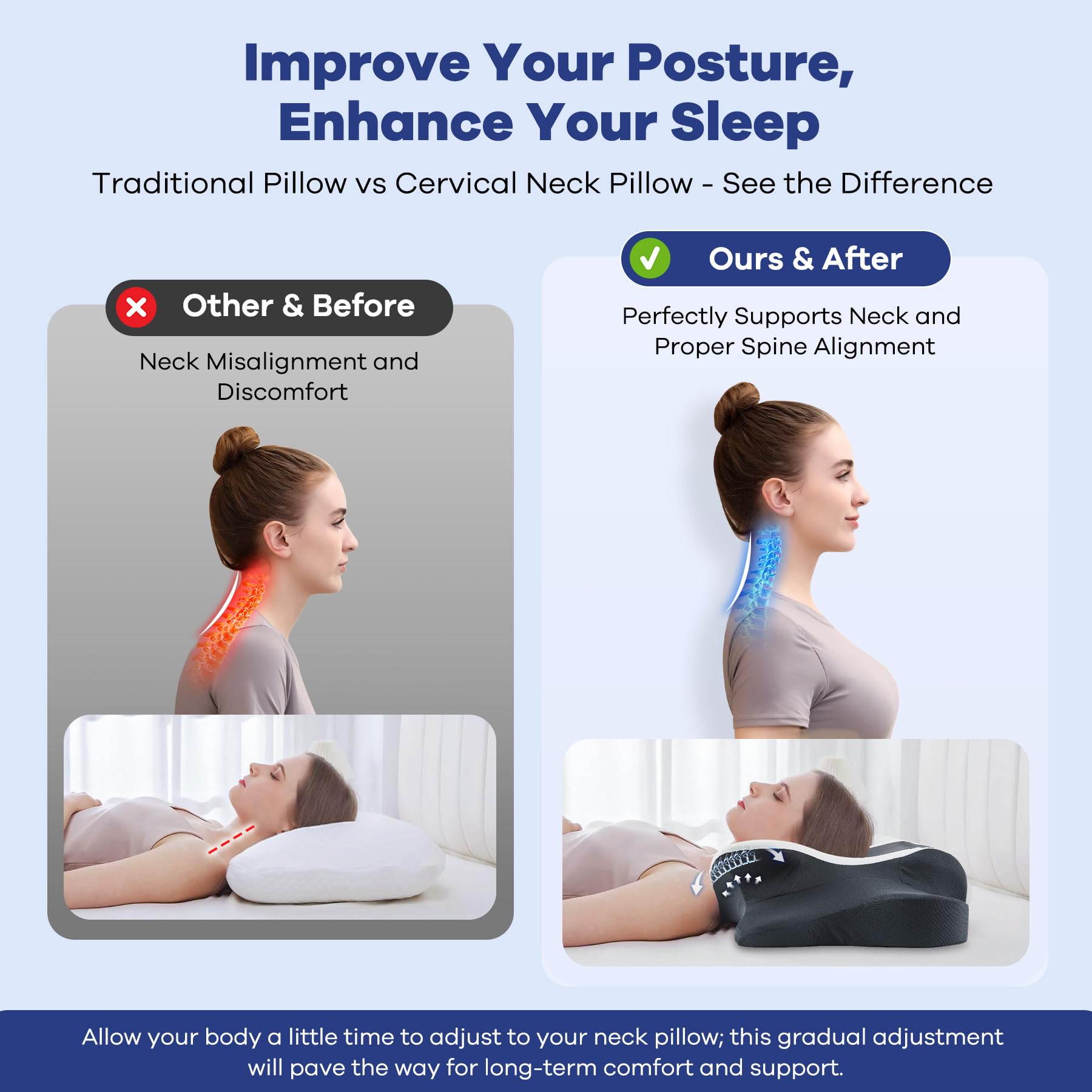 Slow rebound memory foam core inside DONAMA pillow