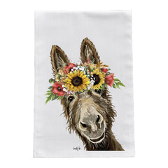 Donkey Tea Towel with sunflower motif by N.C. artist Lee H. Keller