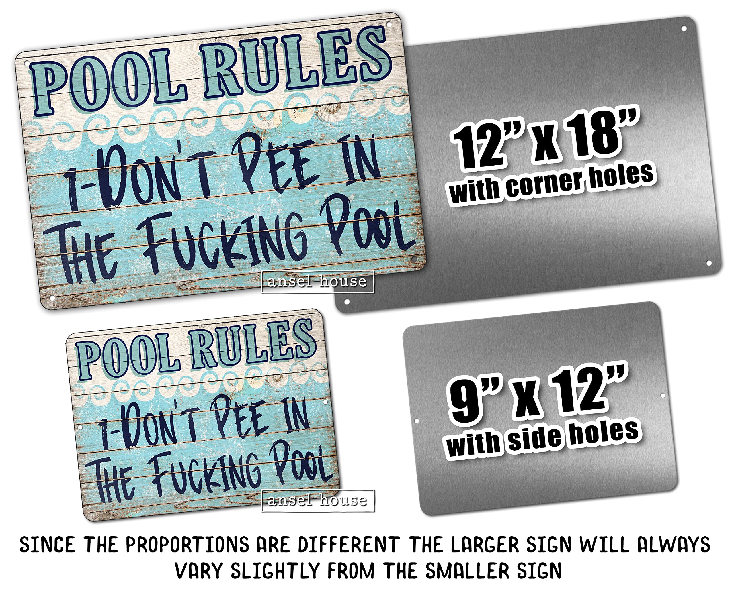 Dont Pee In The Pool Rules metal sign 12x18 with 4 holes
