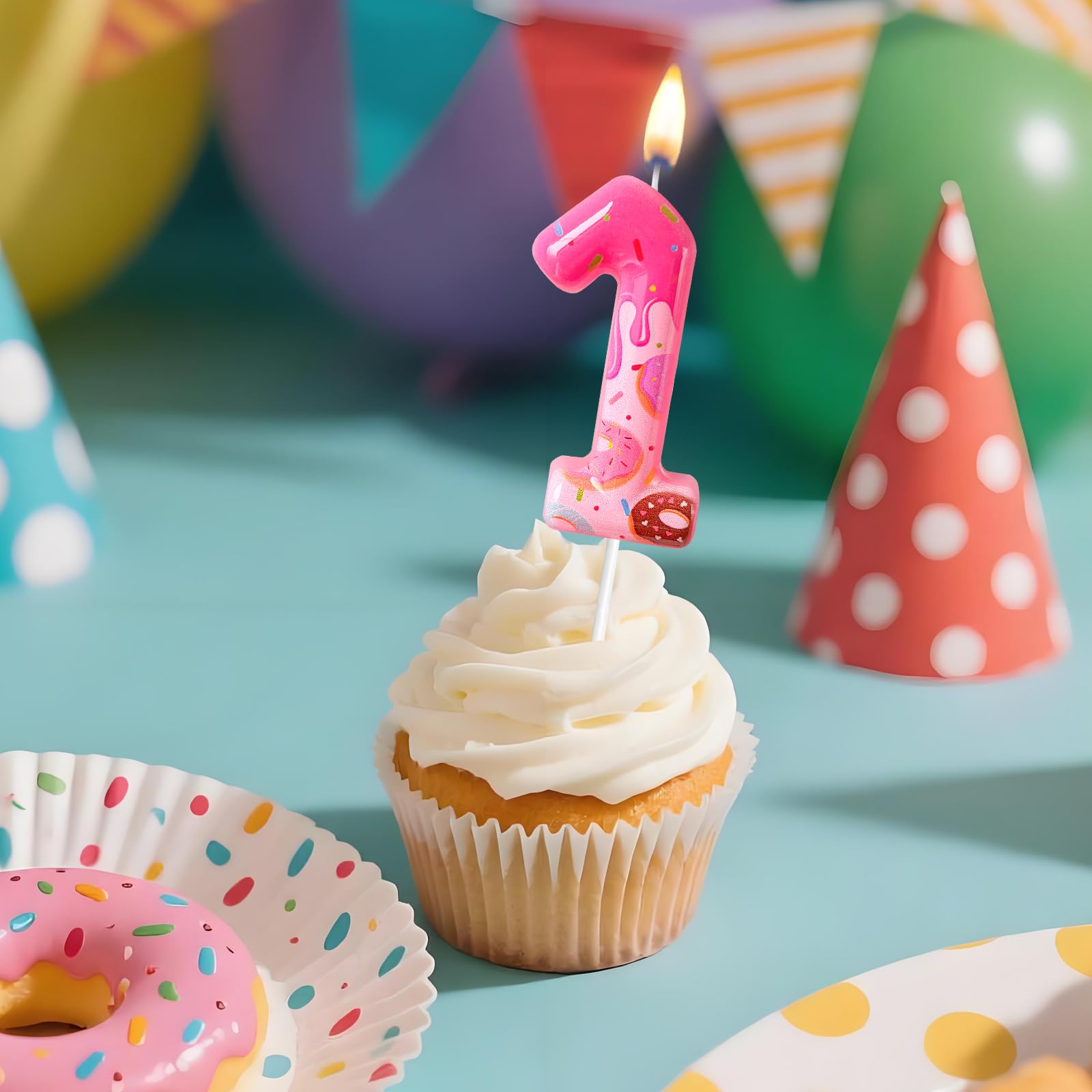 Donut-themed party candles for cake decorations