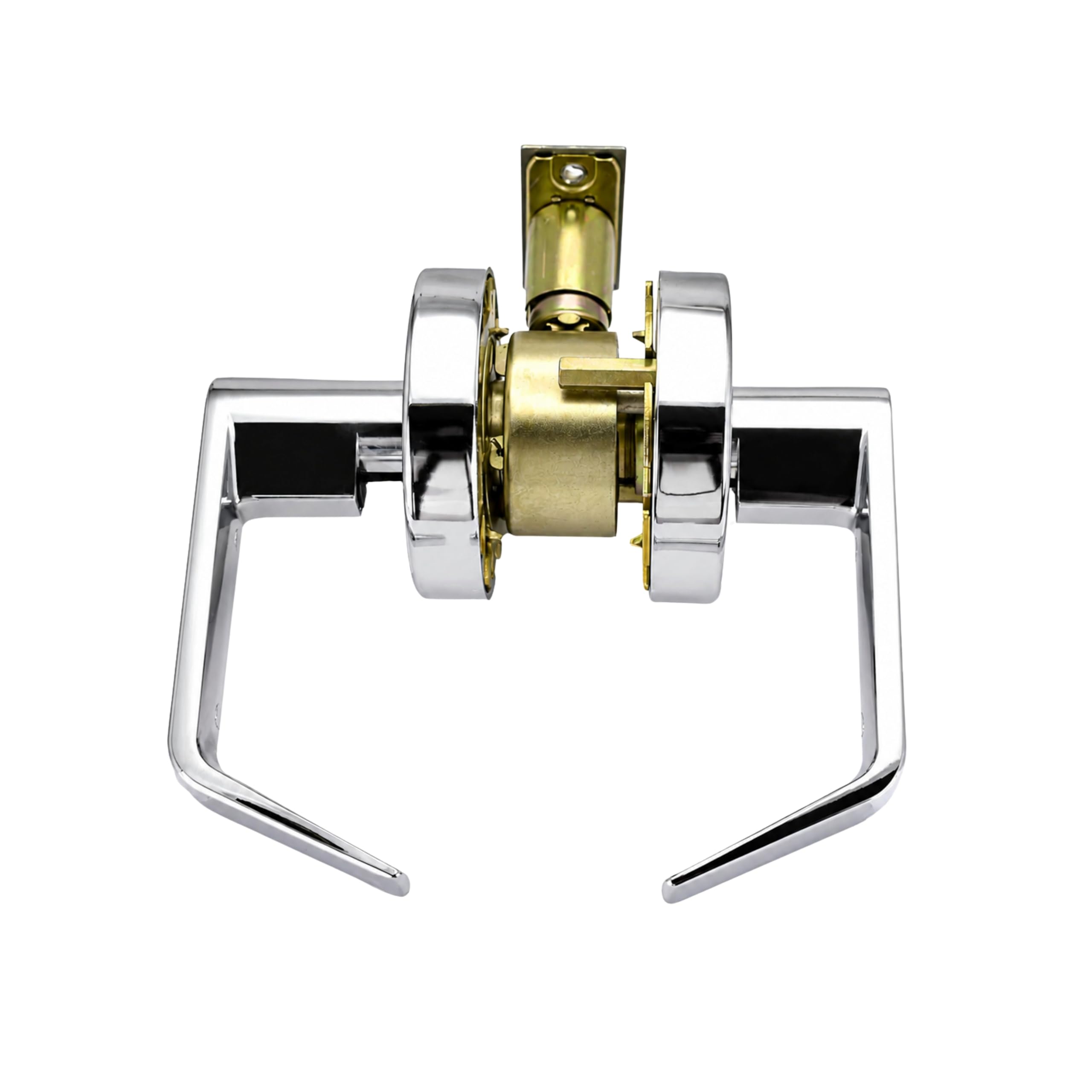 Polished chrome finish door lever for high traffic areas