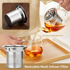 Removable steel infuser included with teapot