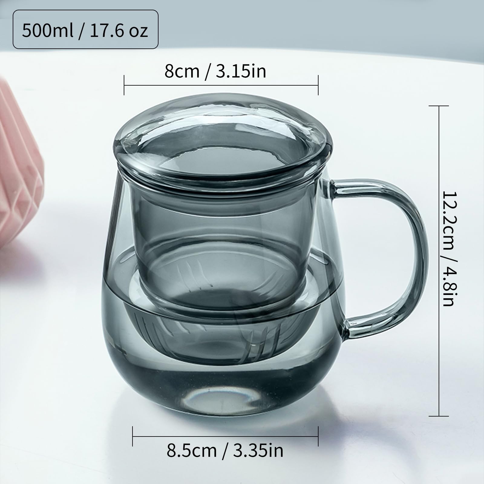 Borosilicate glass teacup 520ml for loose leaf tea