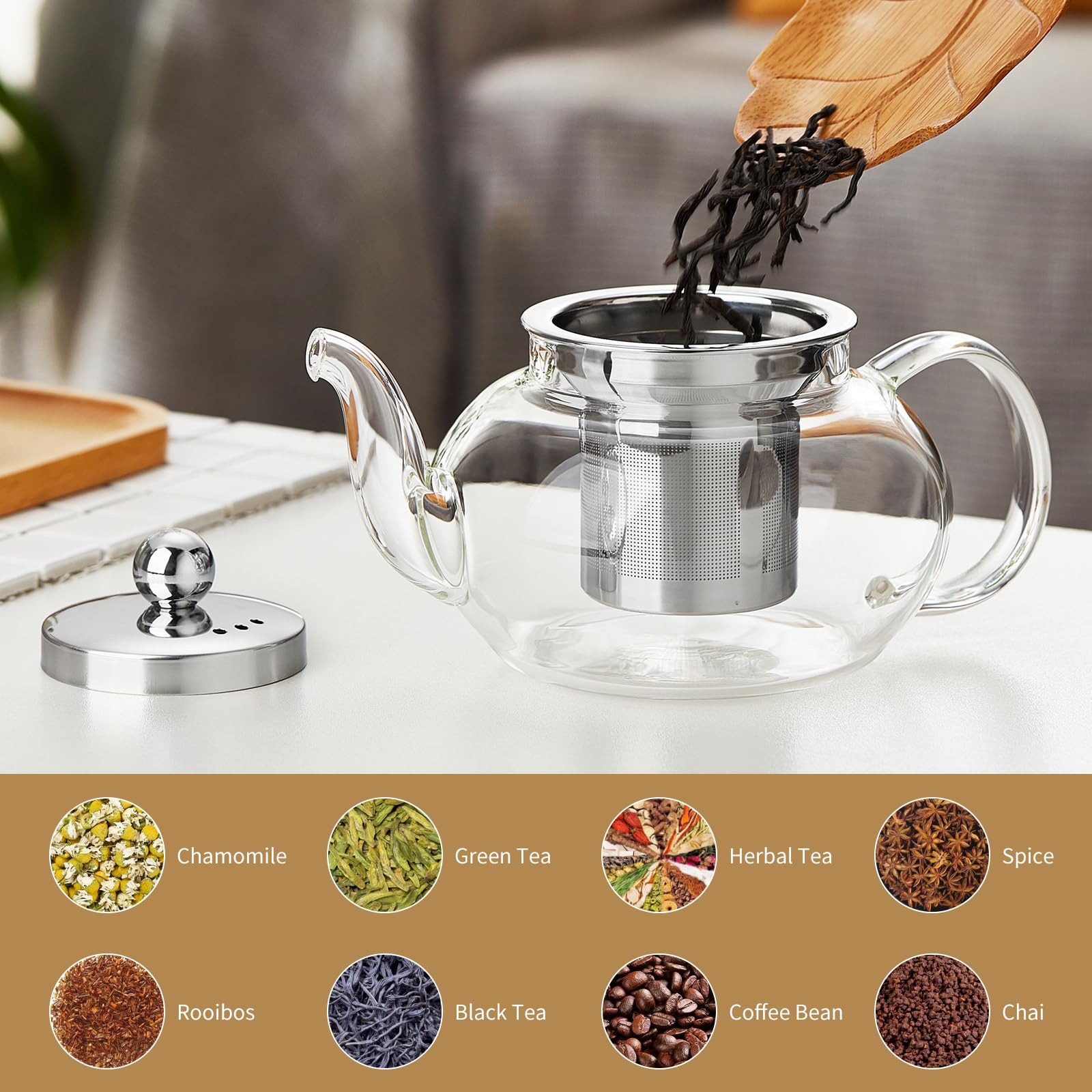 DOPUDO tea kettle with infuser in modern rounded shape