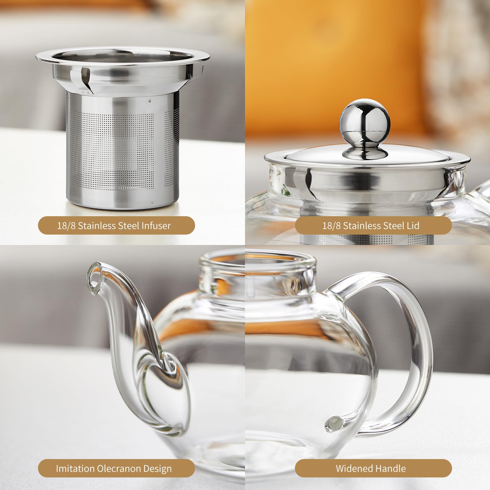 Ergonomic handle and non-drip spout on teapot