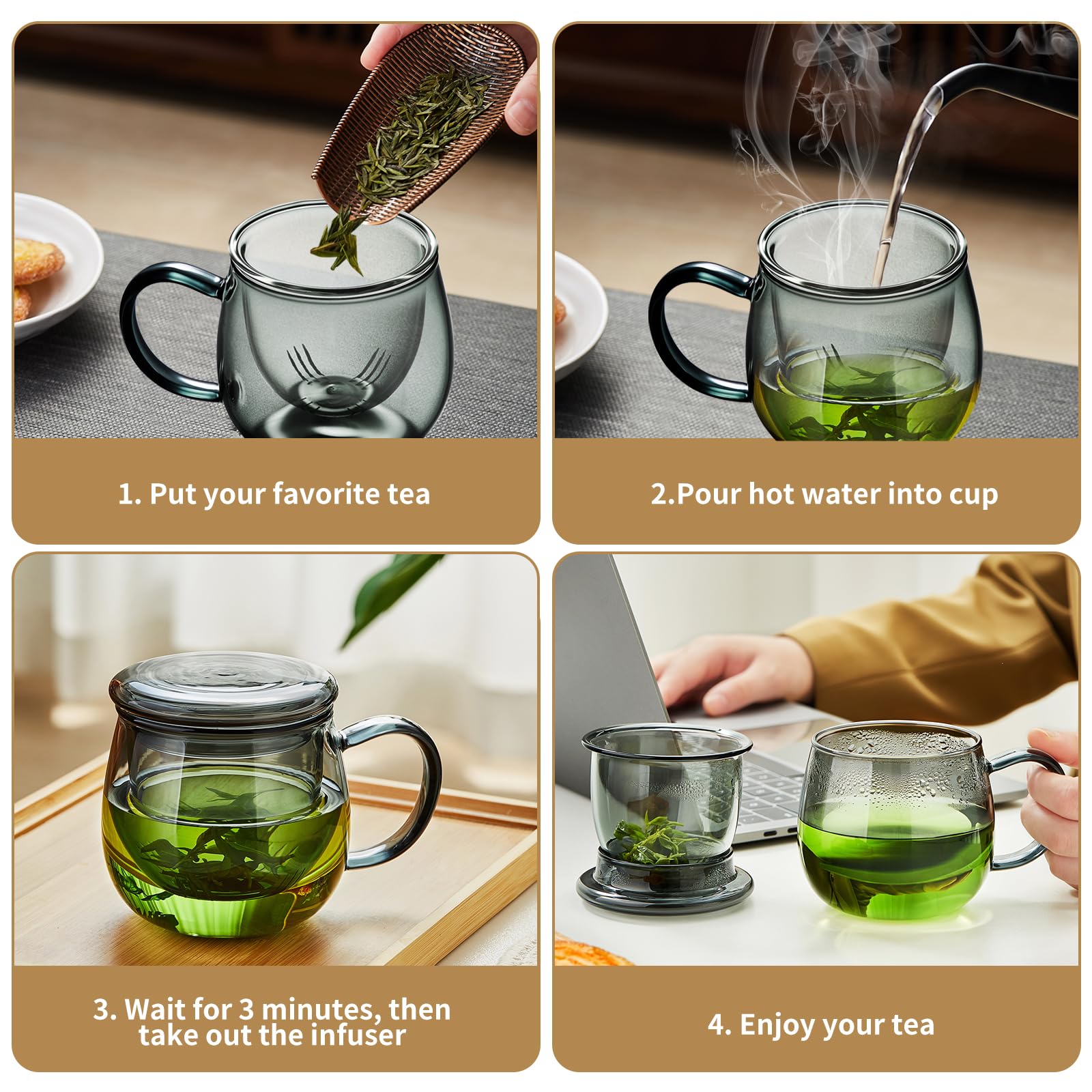 Durable heat resistant glass teacup for tea brewing