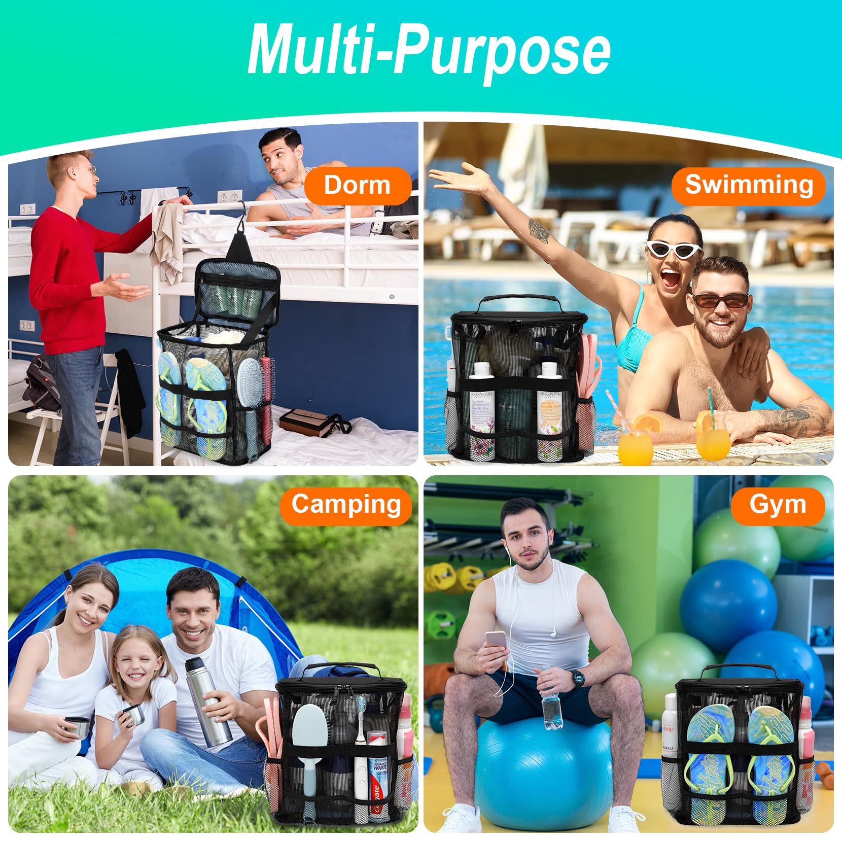 Dorm room gym camping compatible shower caddy alt text