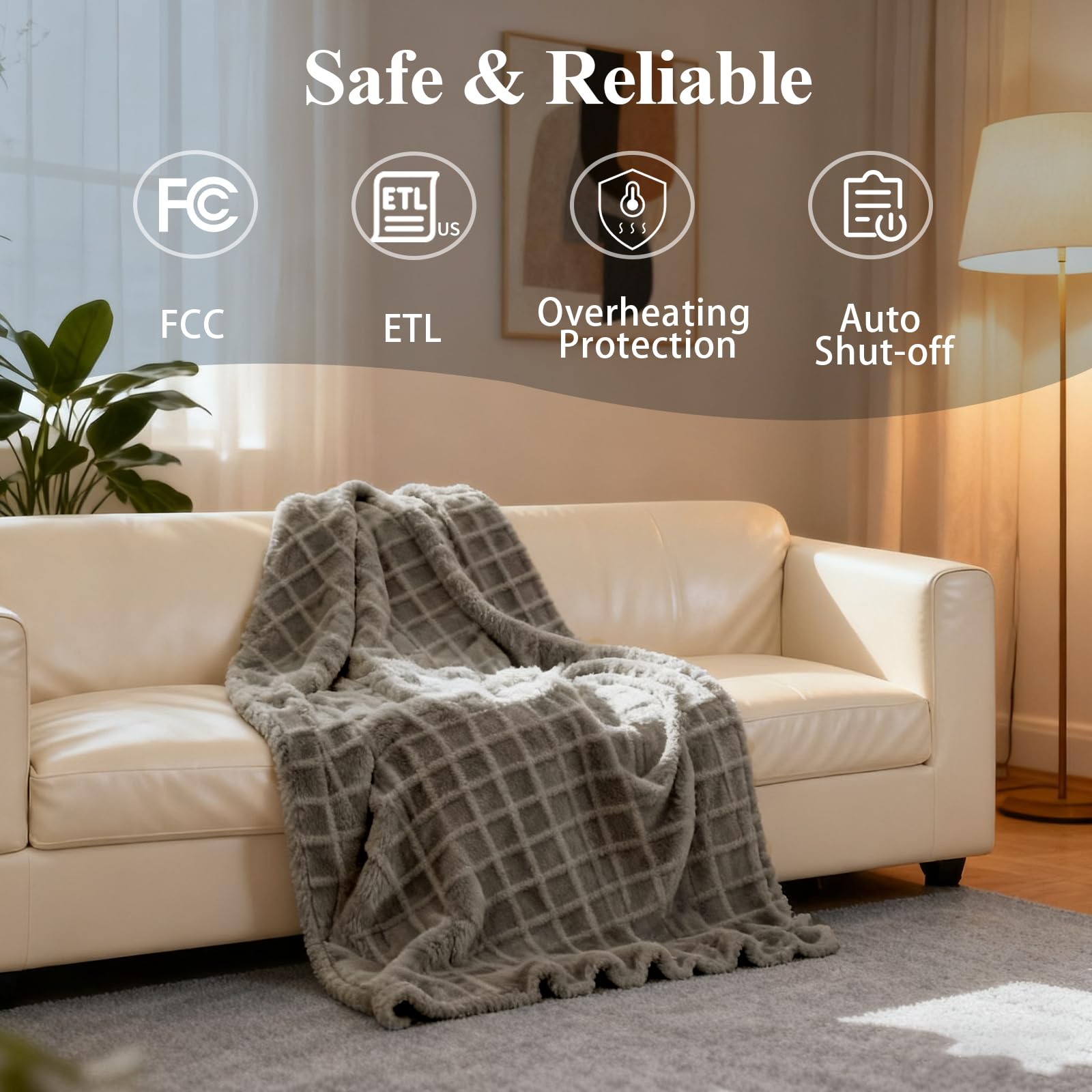 Double-faced velvet fleece interior on heated blanket