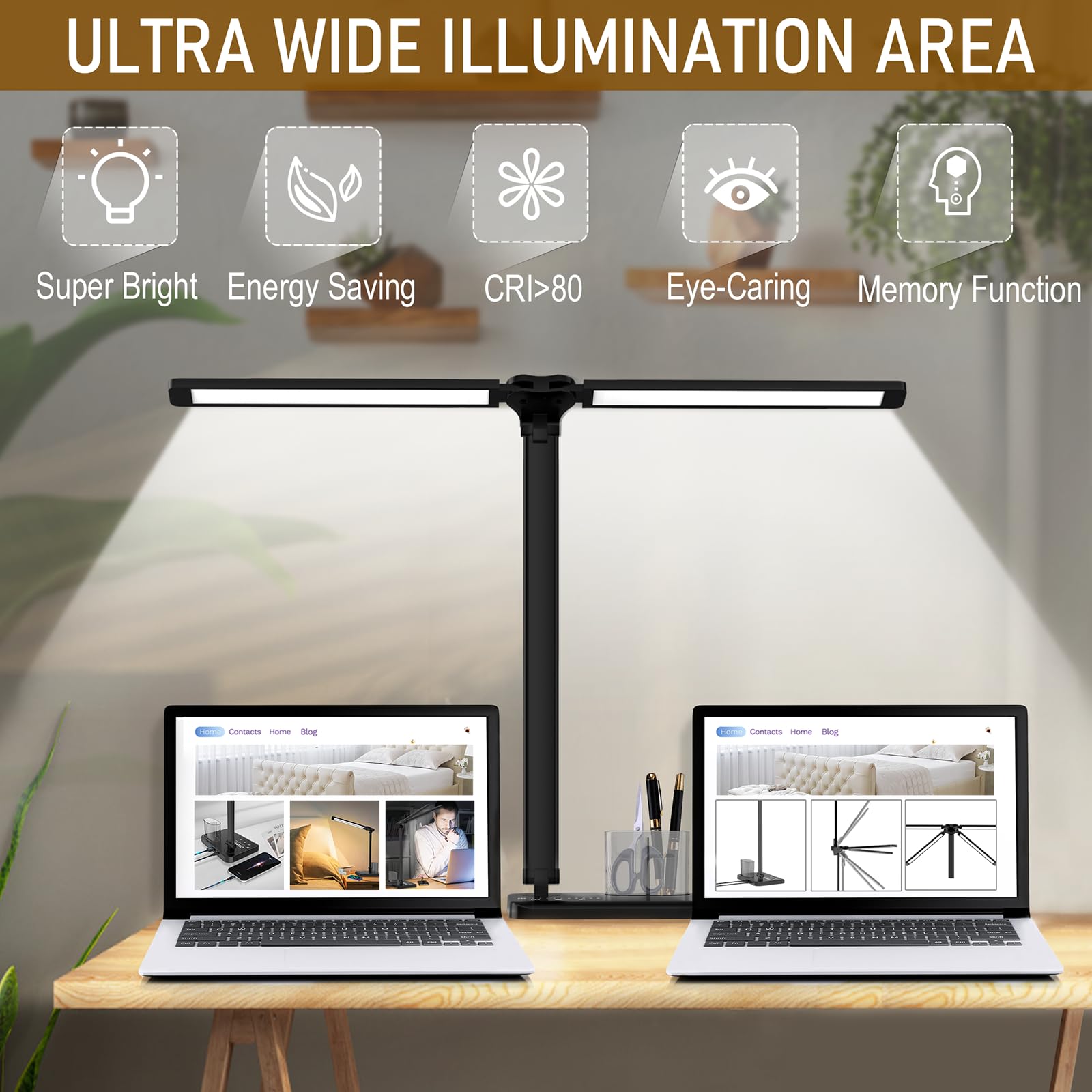 Foldable desk lamp with pen container for space saving