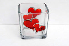 Stained glass style square candle holder gift for Valentine Day