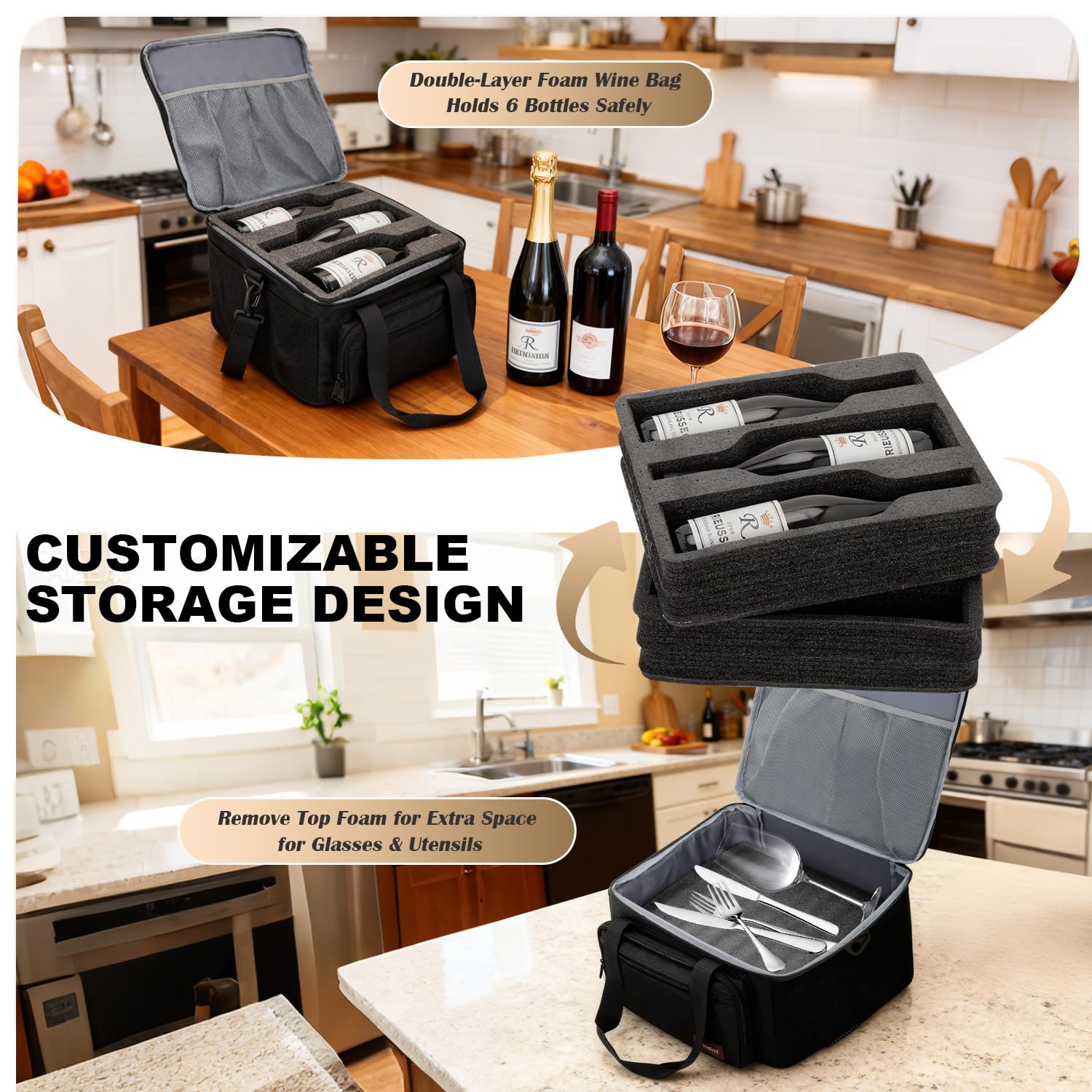 removable foam insert inside wine bag