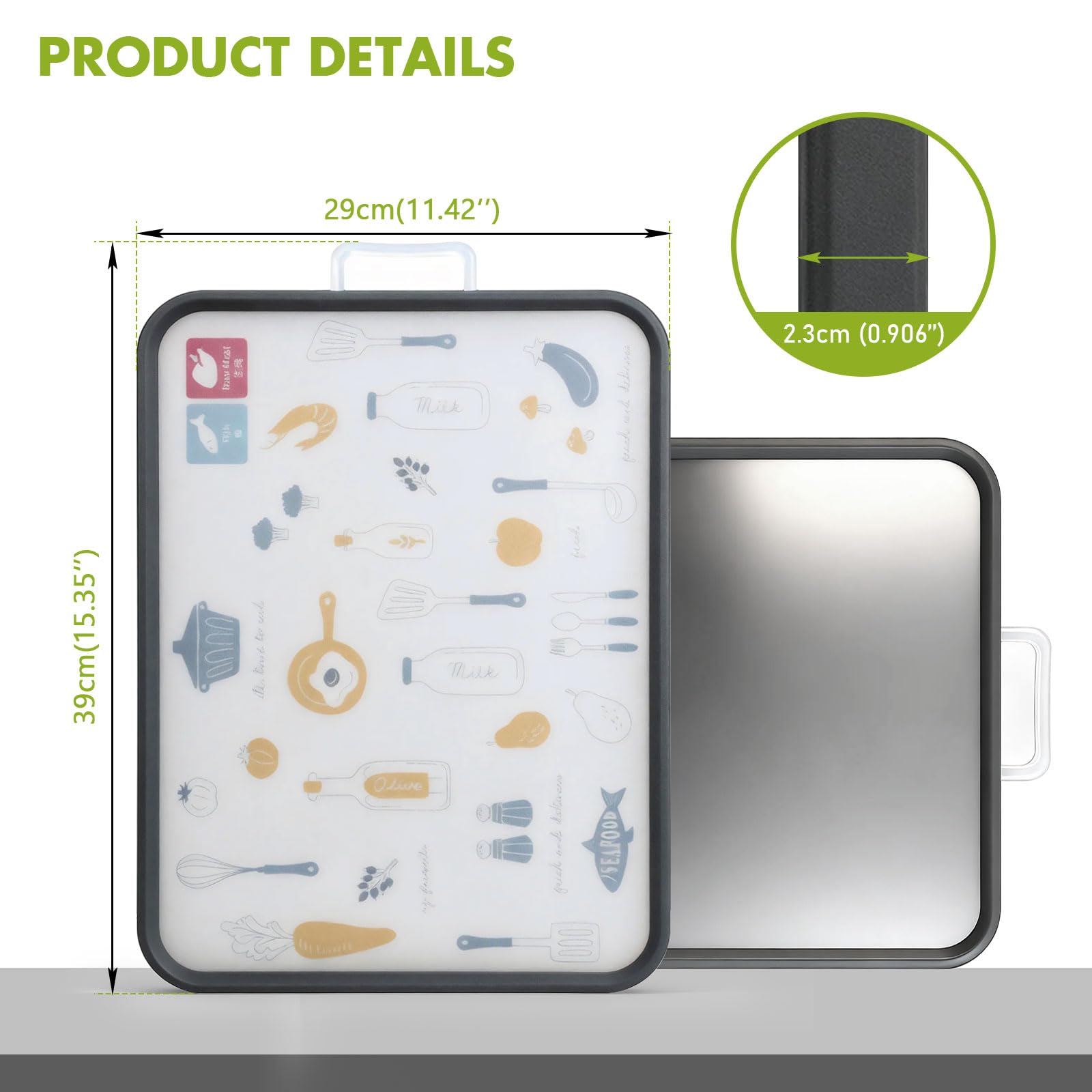 stainless steel side for raw meat on double sided cutting board 16x11