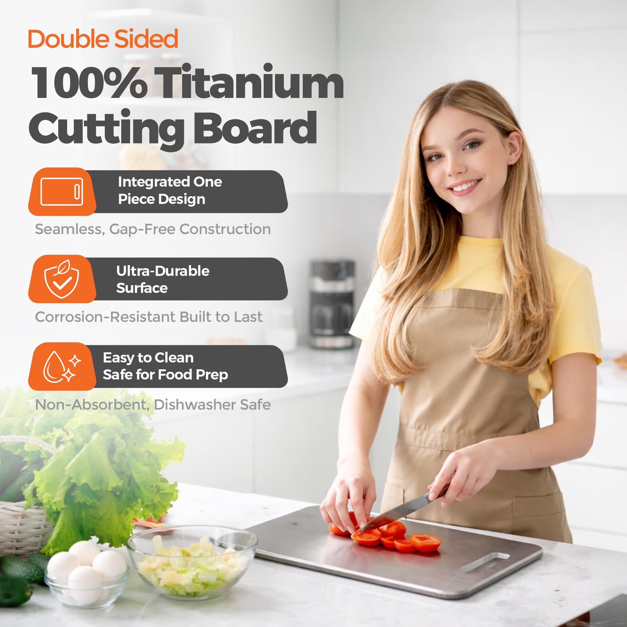 Double sided titanium cutting board with knife friendly surface image