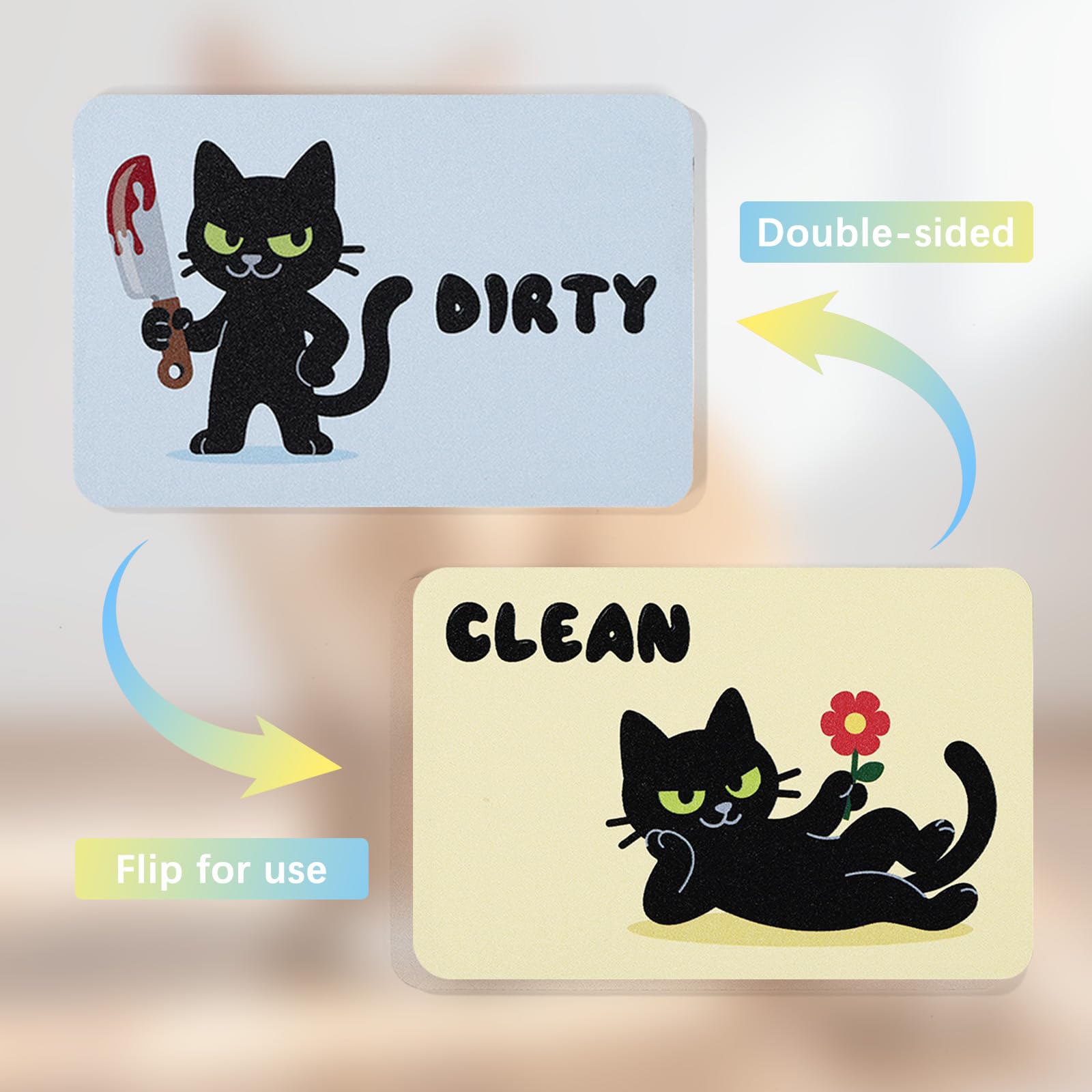 Double-sided dishwasher magnet showing clean and dirty states