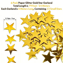 close up of double-sided gold star garland