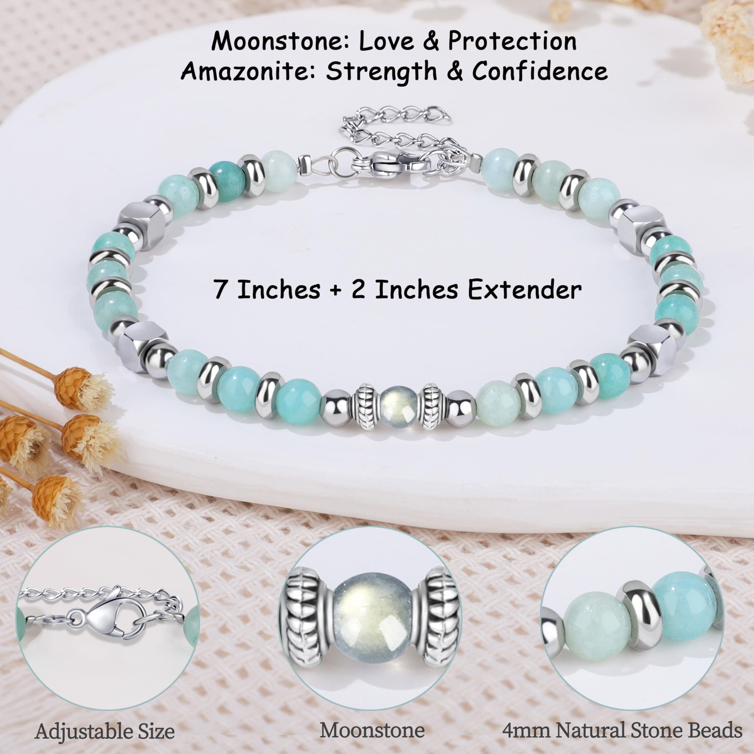 4mm moonstone bracelet included in set
