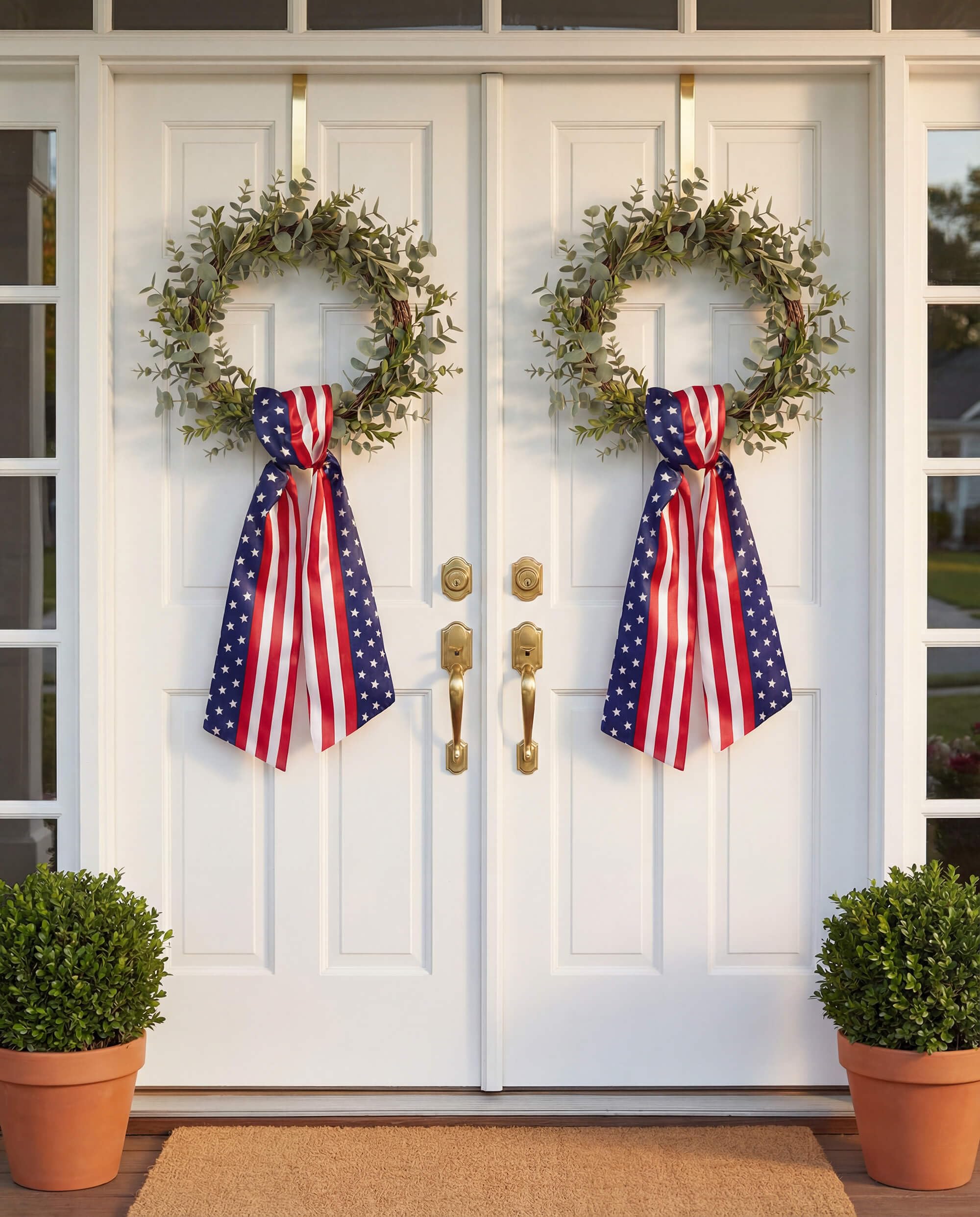 Double sided satin patriotic sash ready for outdoor display