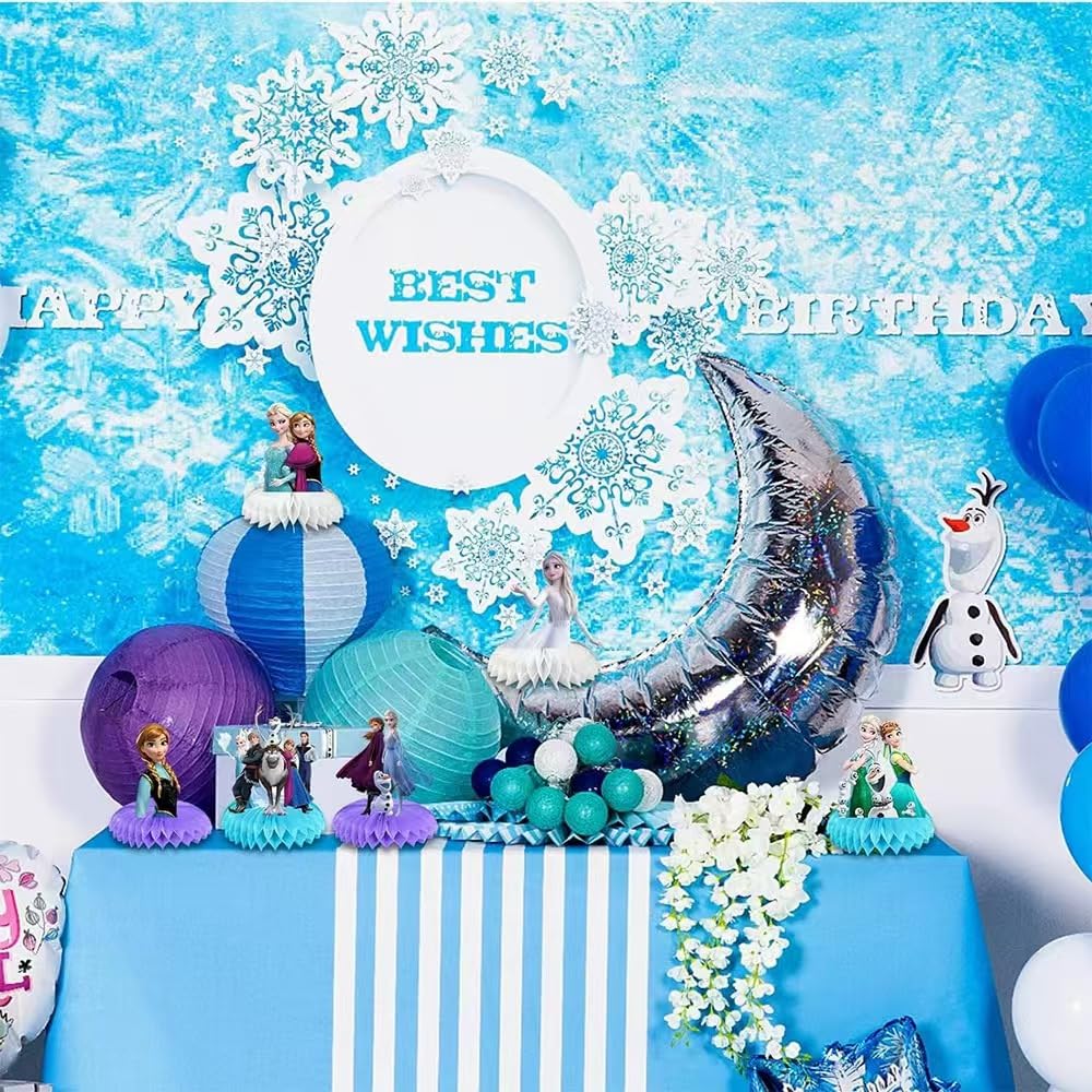 Easy setup honeycomb centerpieces for Frozen celebrations