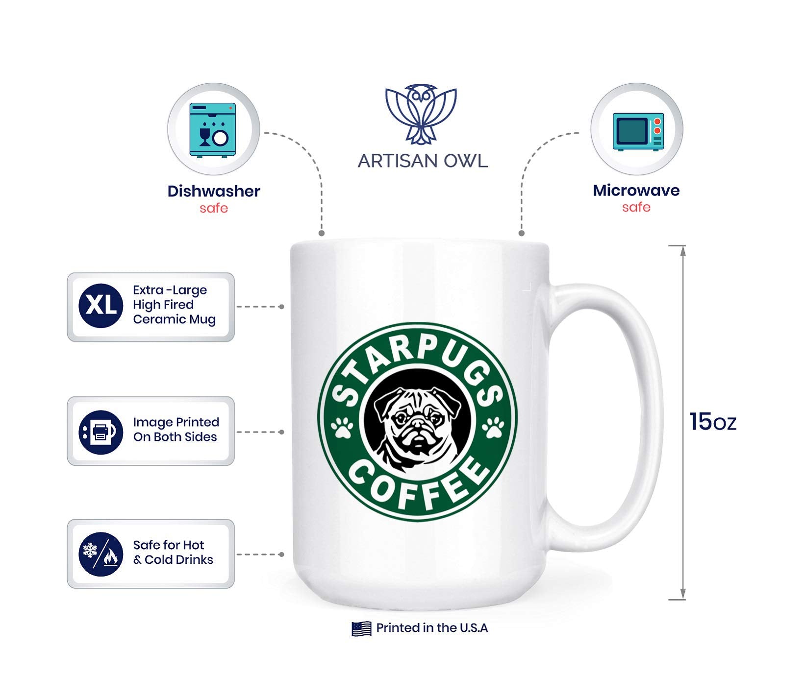 Pug lover gift Artisan Owl Starpugs Mug