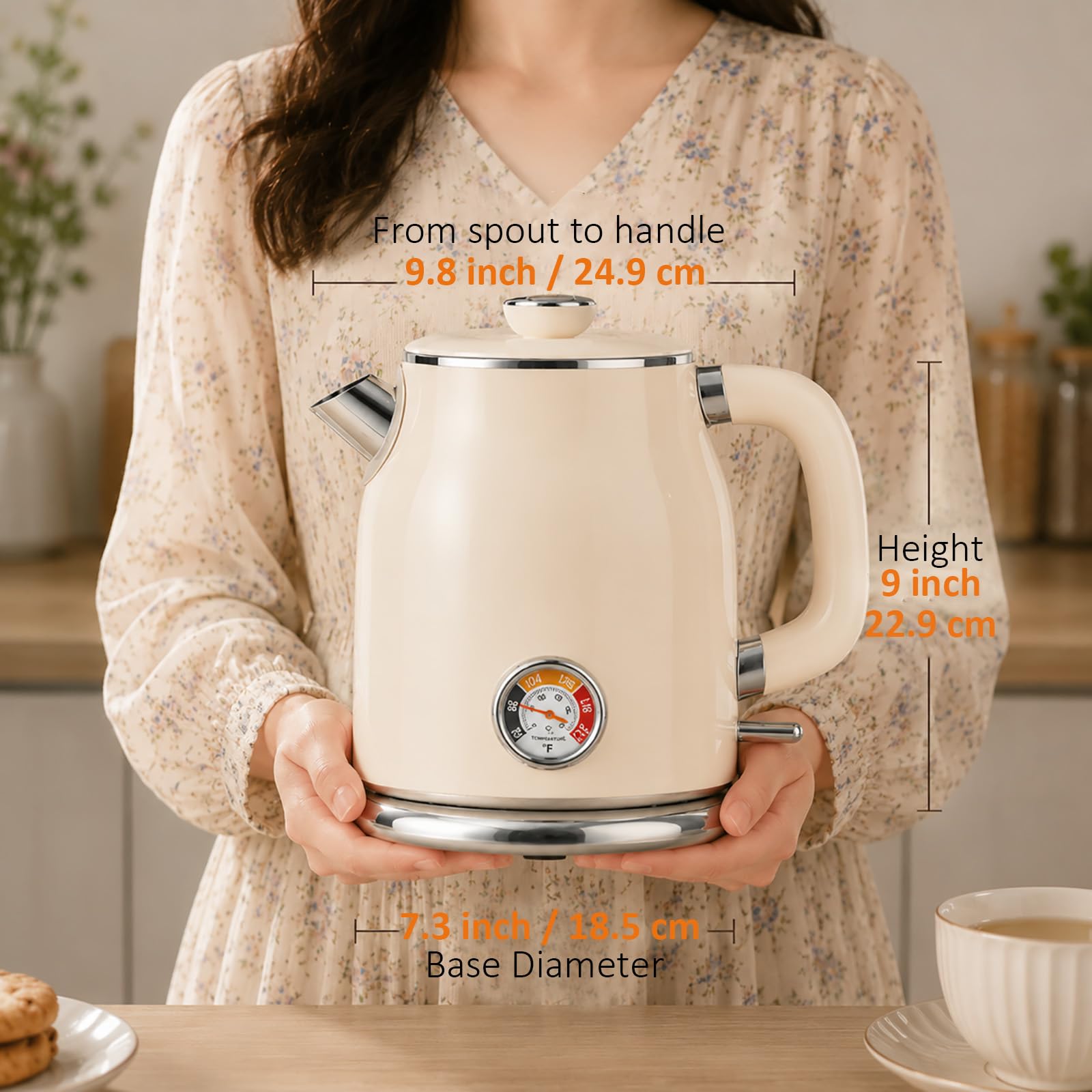 Premium finish Mecity retro kettle with stainless steel and silicone seals