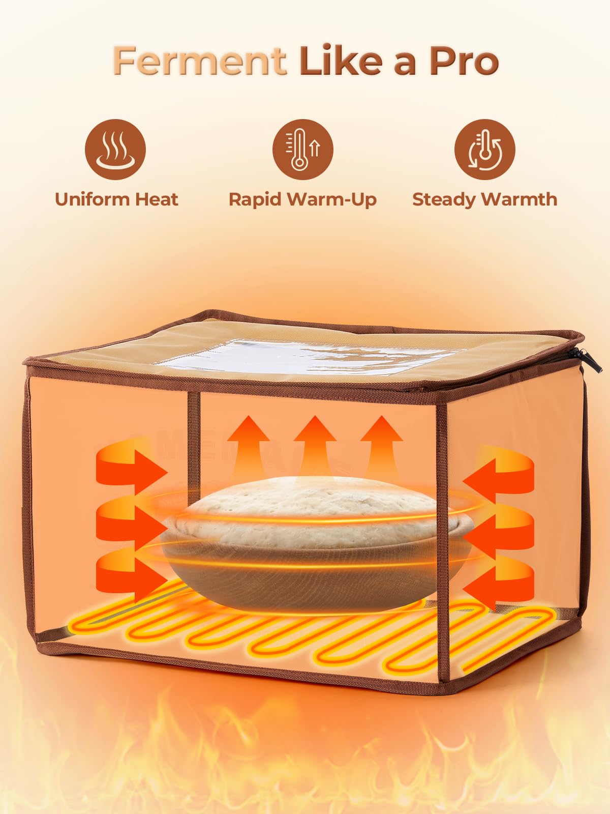Collapsible 34-liter bread proofing box for multiple dough batches