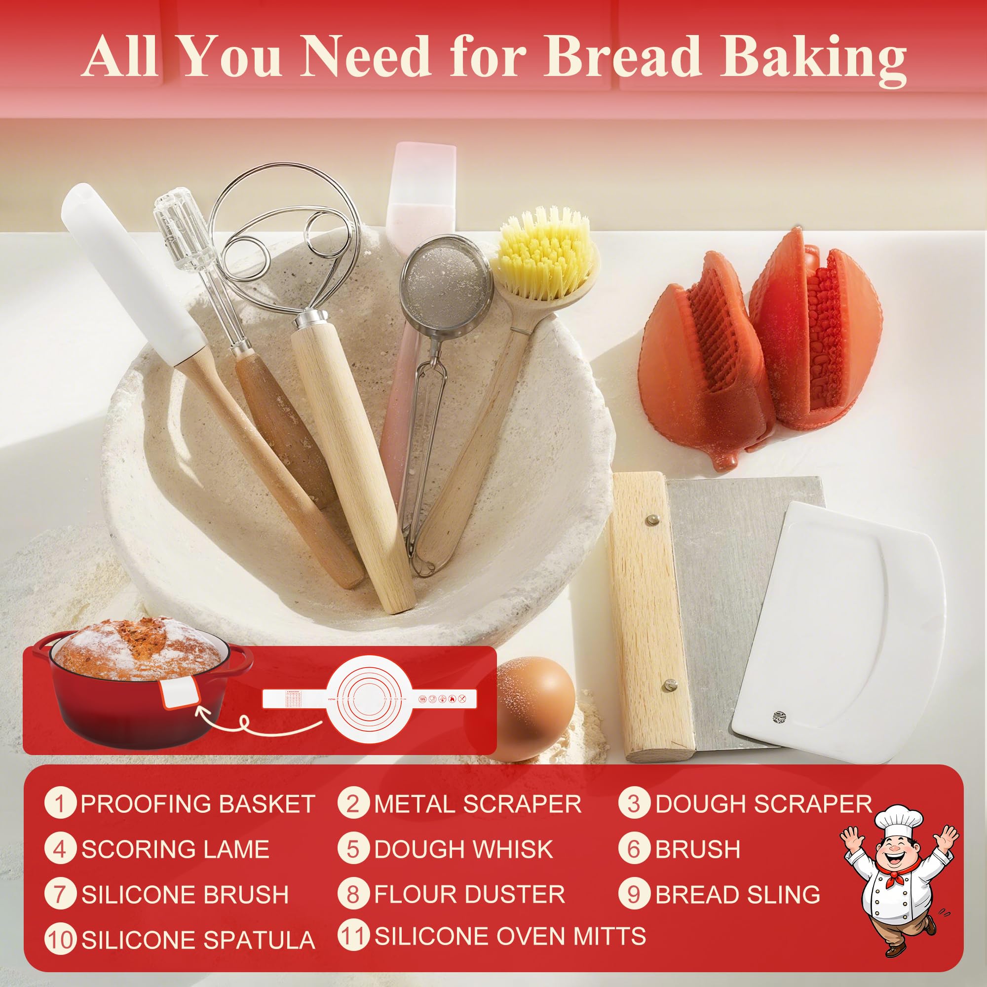 dough whisk with scrapers and spatula