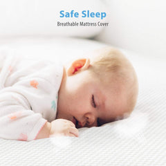 Removable white and sky blue outer cover on Dourxi crib mattress
