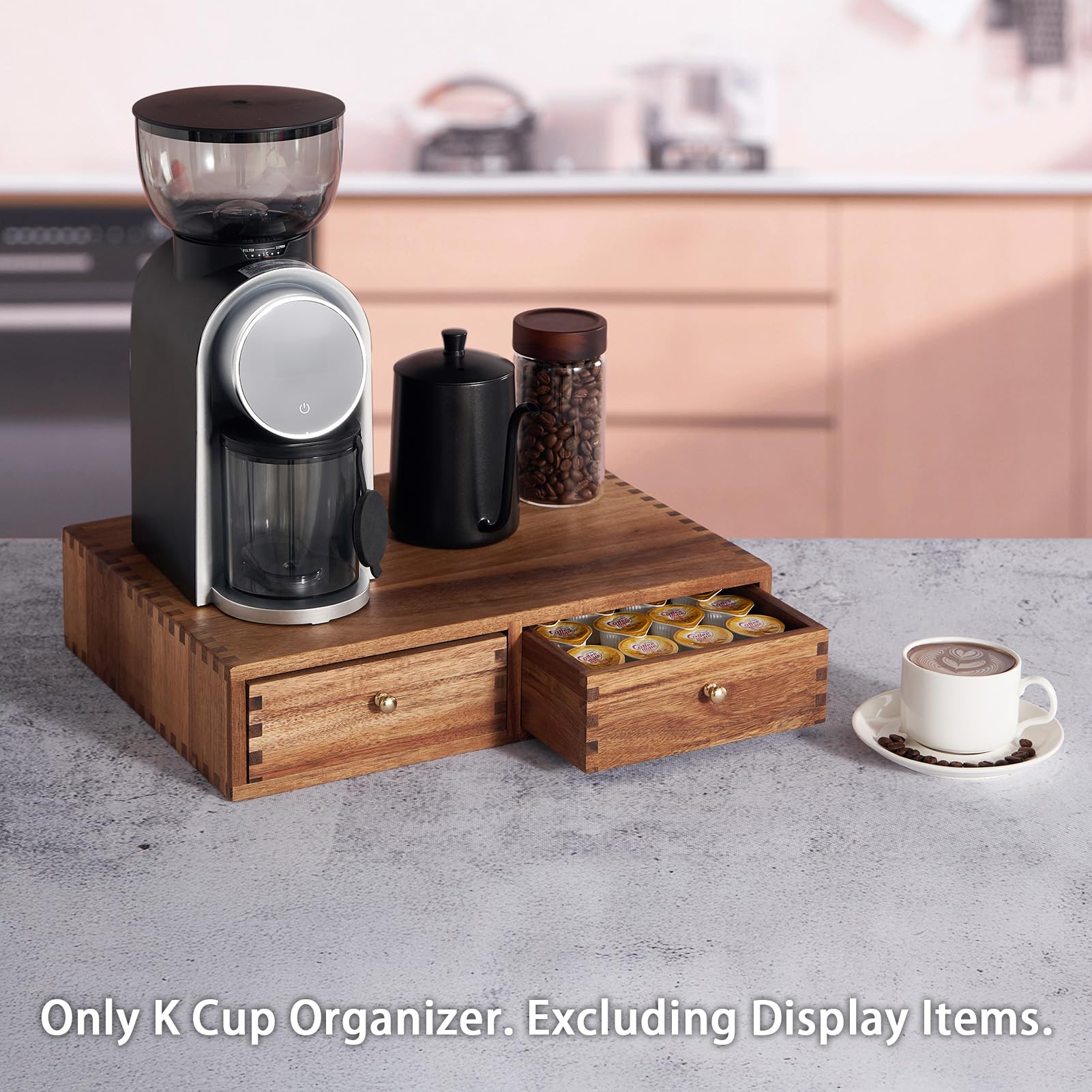 Fully assembled organizer ready to use under single-serve machines