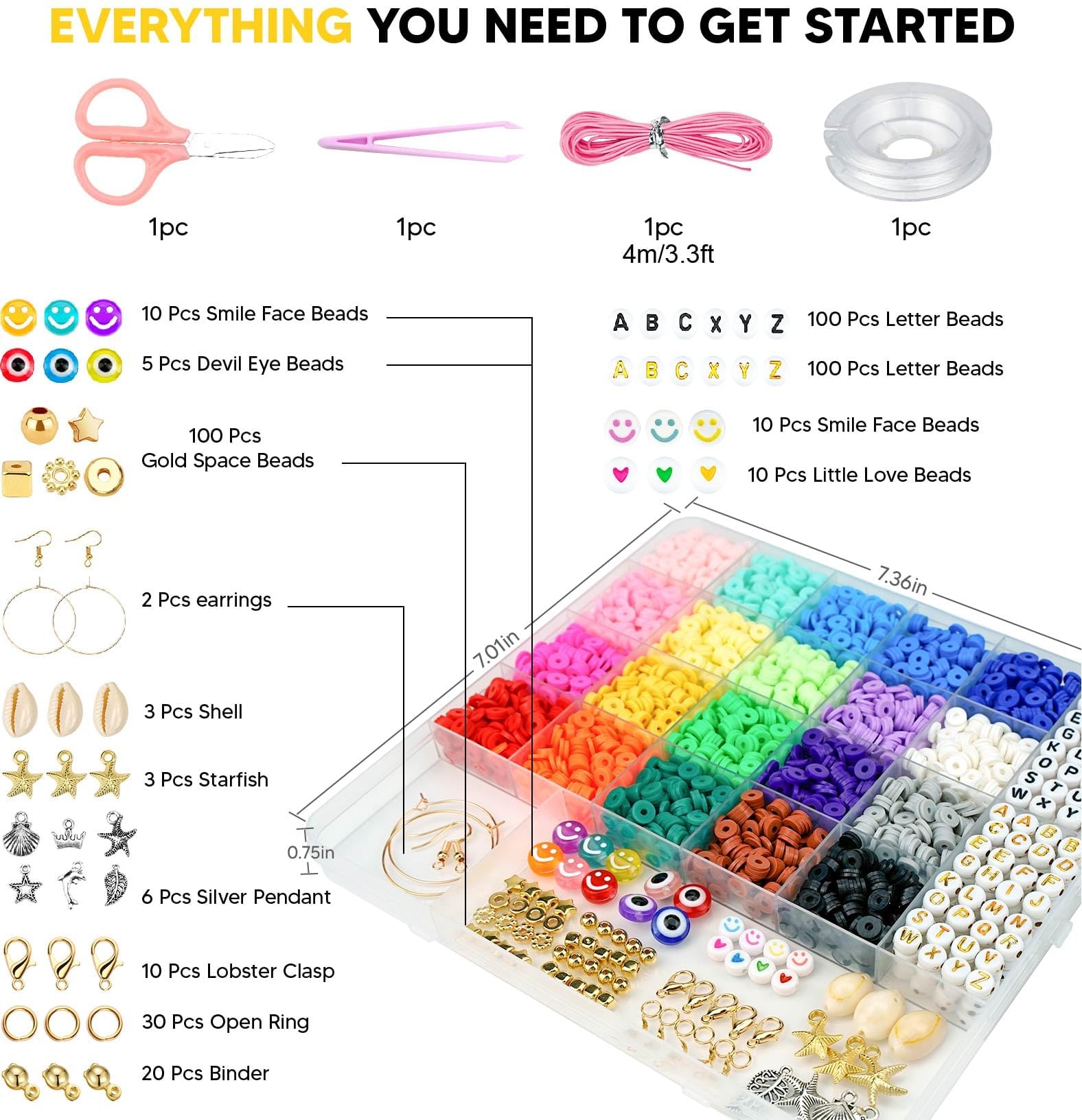 20 colors of beads with assorted charms for creativity