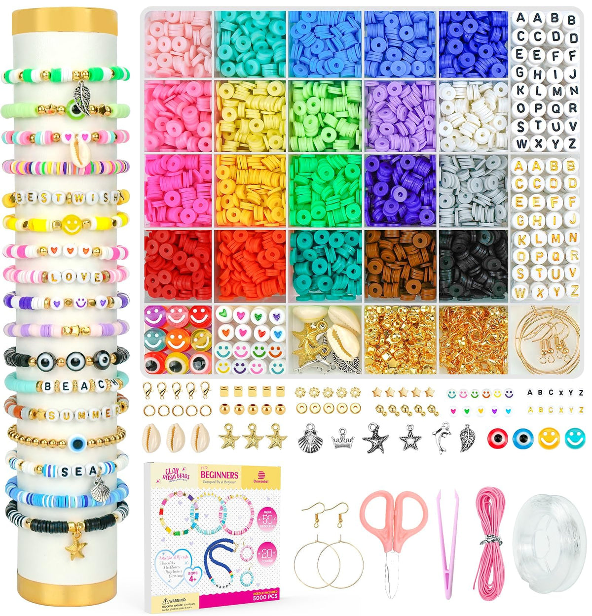 Dowsabel bracelet making kit contents including beads and charms