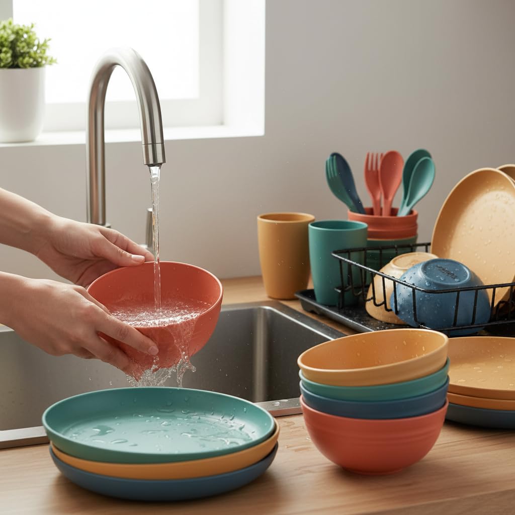DQELFA wheat straw dinnerware bowls set for kids