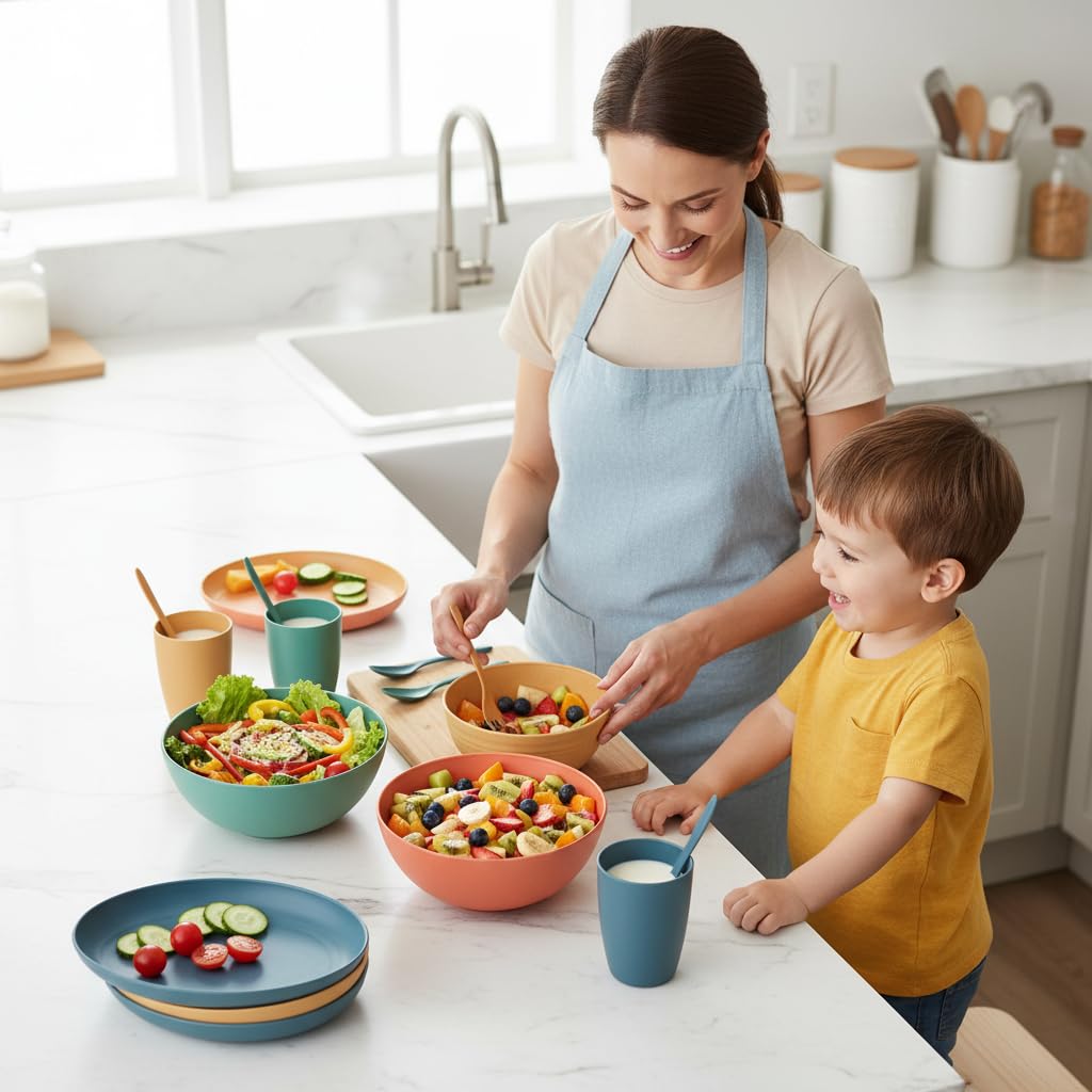 Green color cups from DQELFA wheat straw dinnerware set