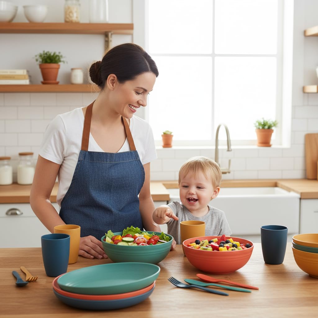 Forks included in DQELFA wheat straw dinnerware set