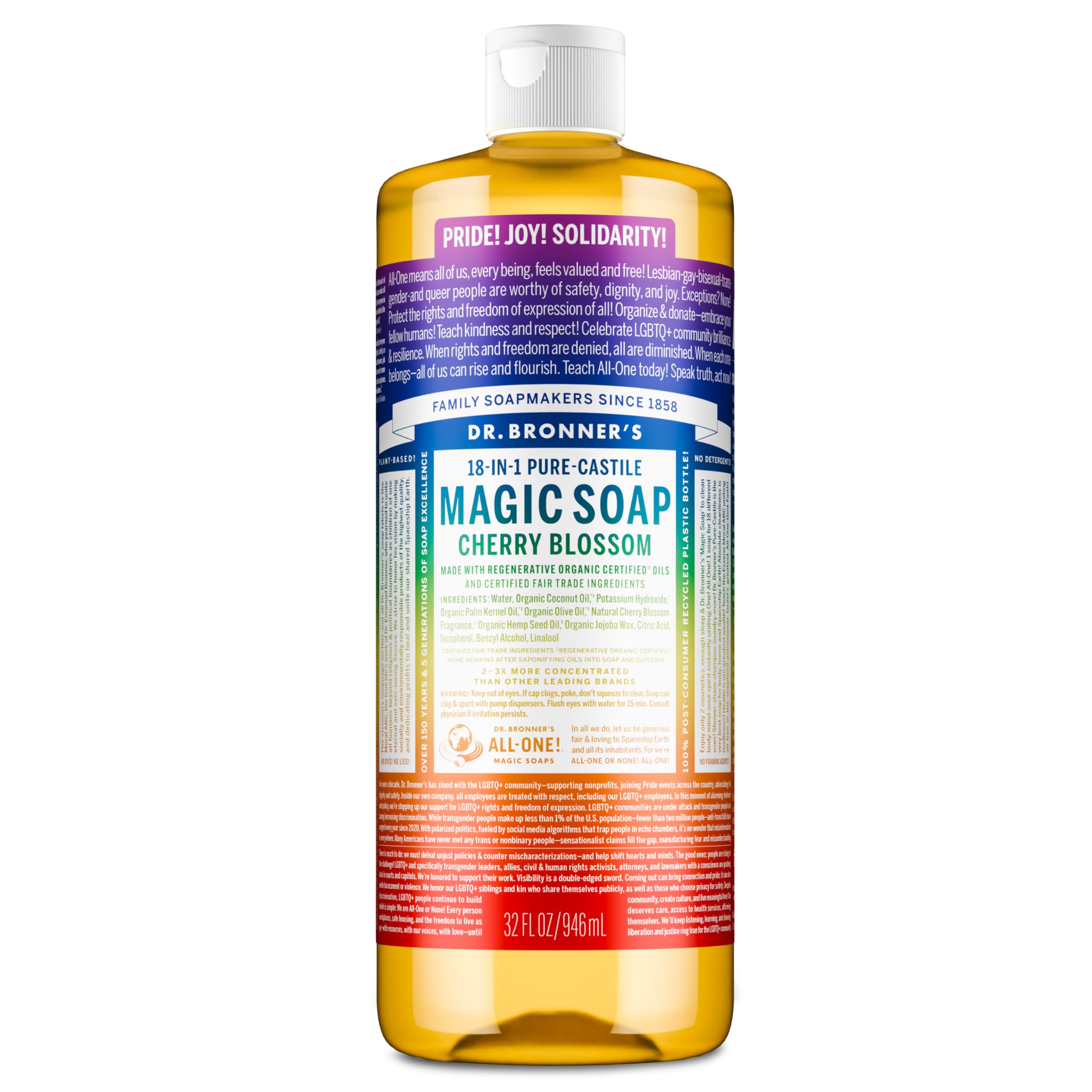 Dr Bronner's Pure-Castile Pride Soap Cherry Blossom 32oz bottle