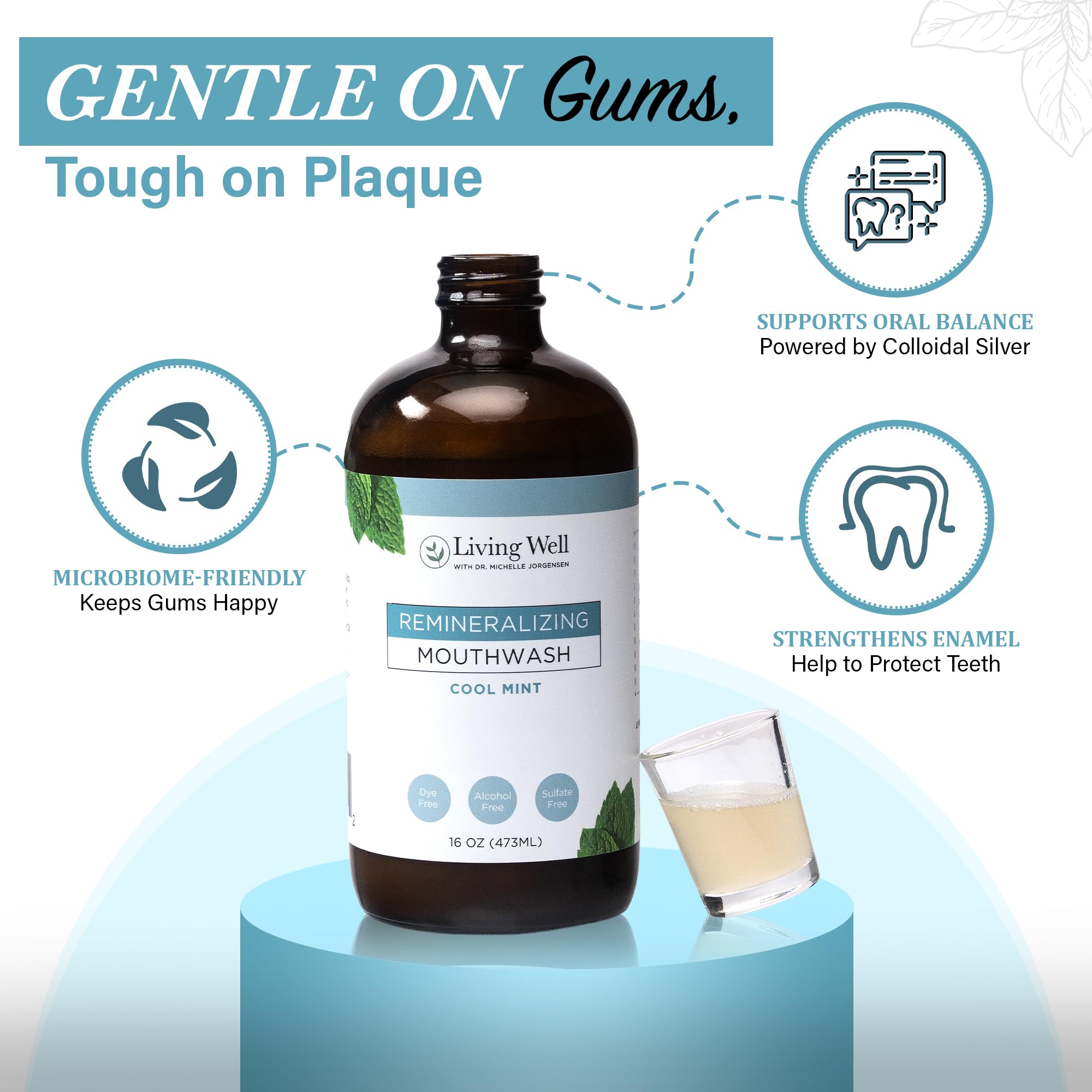 Remineralizing mouthwash hydroxyapatite formula ingredients close up