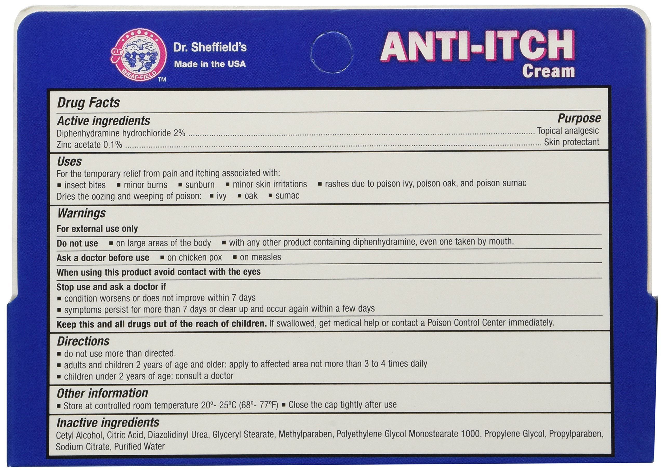 dr sheffield anti itch cream histamine blocker labeling