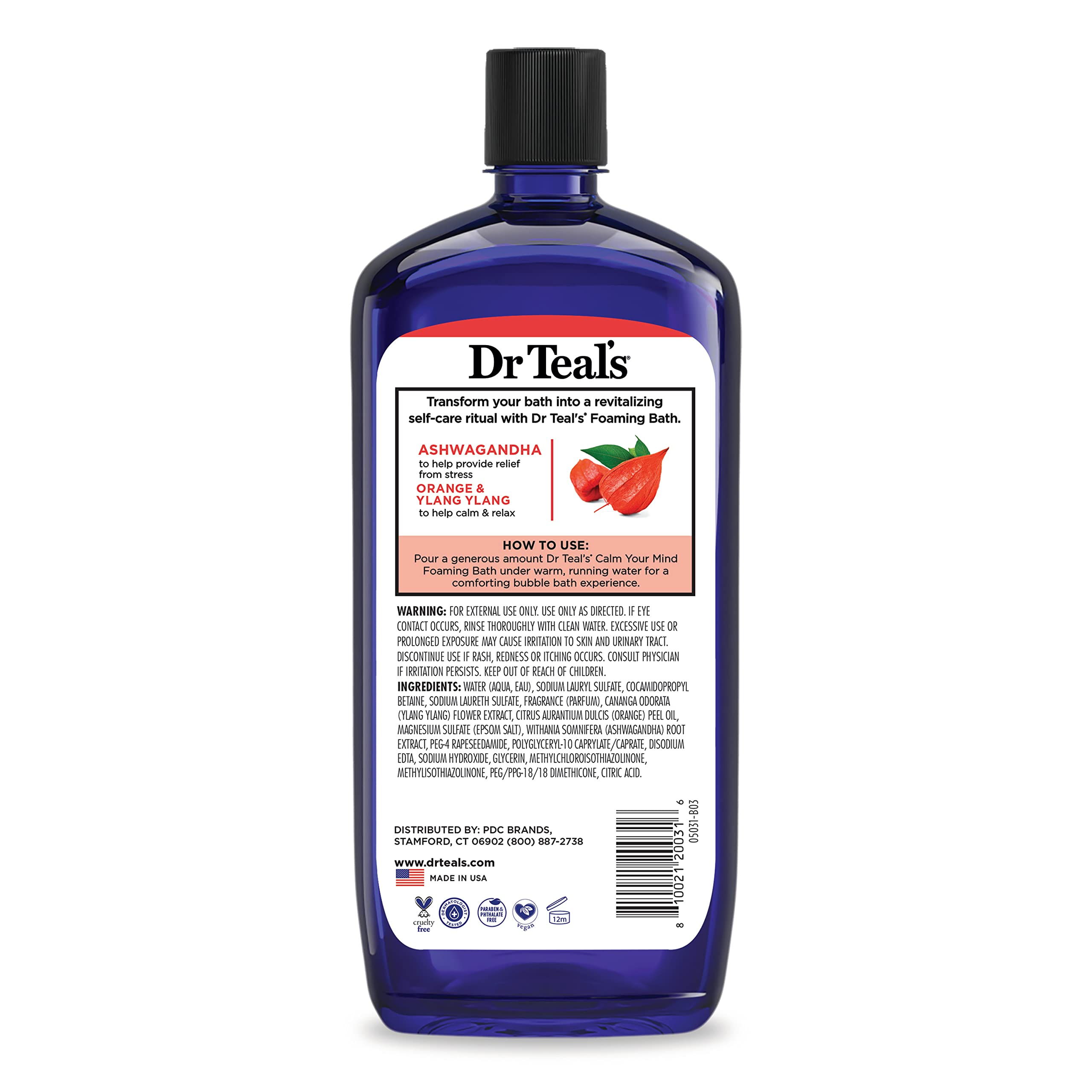 Gentle cleansing with moisturizing ingredients in Dr Teal's Ashwagandha bath