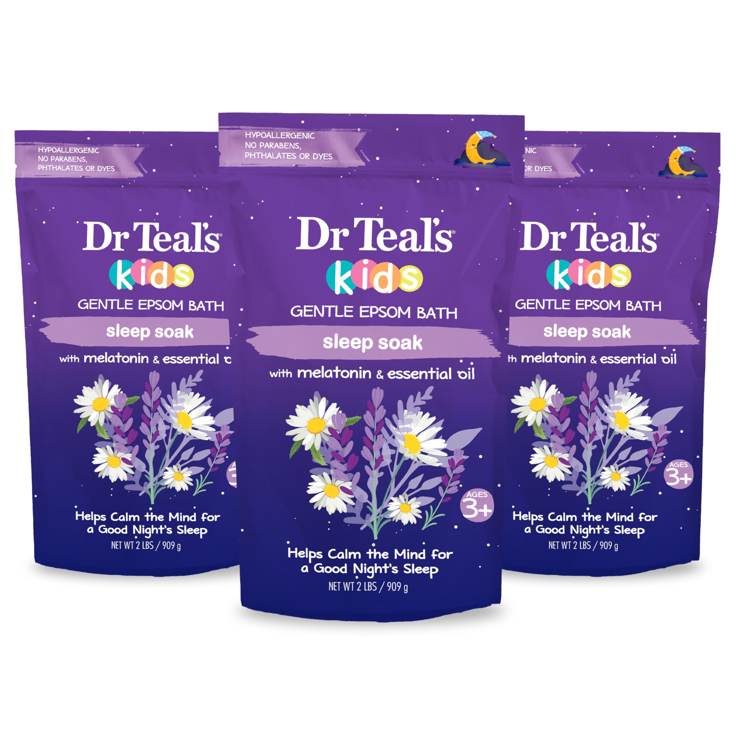Packaging of Dr Teal's Kids Gentle Epsom Salt Sleep Soak with Melatonin