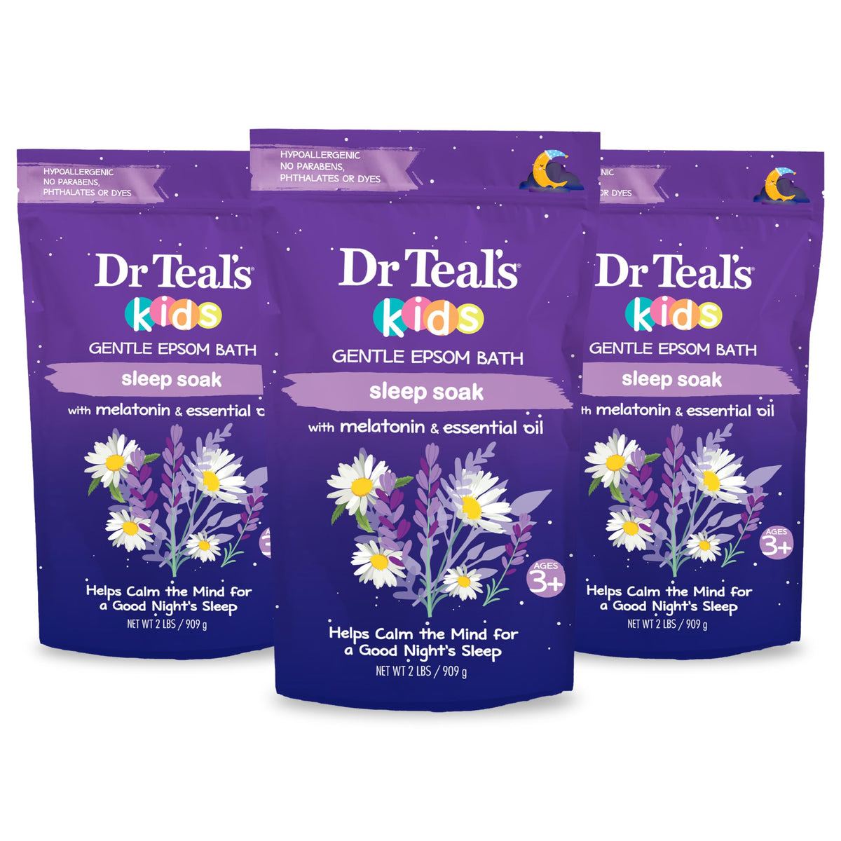 Packaging of Dr Teal's Kids Gentle Epsom Salt Sleep Soak with Melatonin