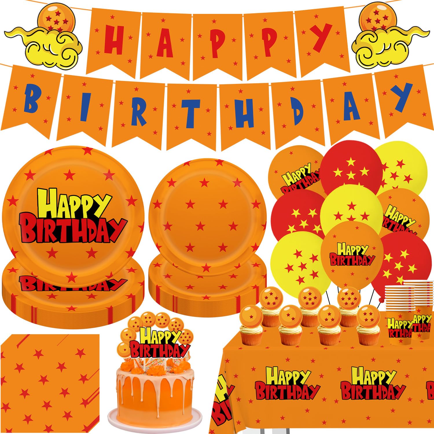 Dragon Birthday Decoration 106Pcs banner and cake toppers composition