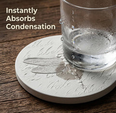 Dragonfly embossed hand-carved coaster made from natural clay