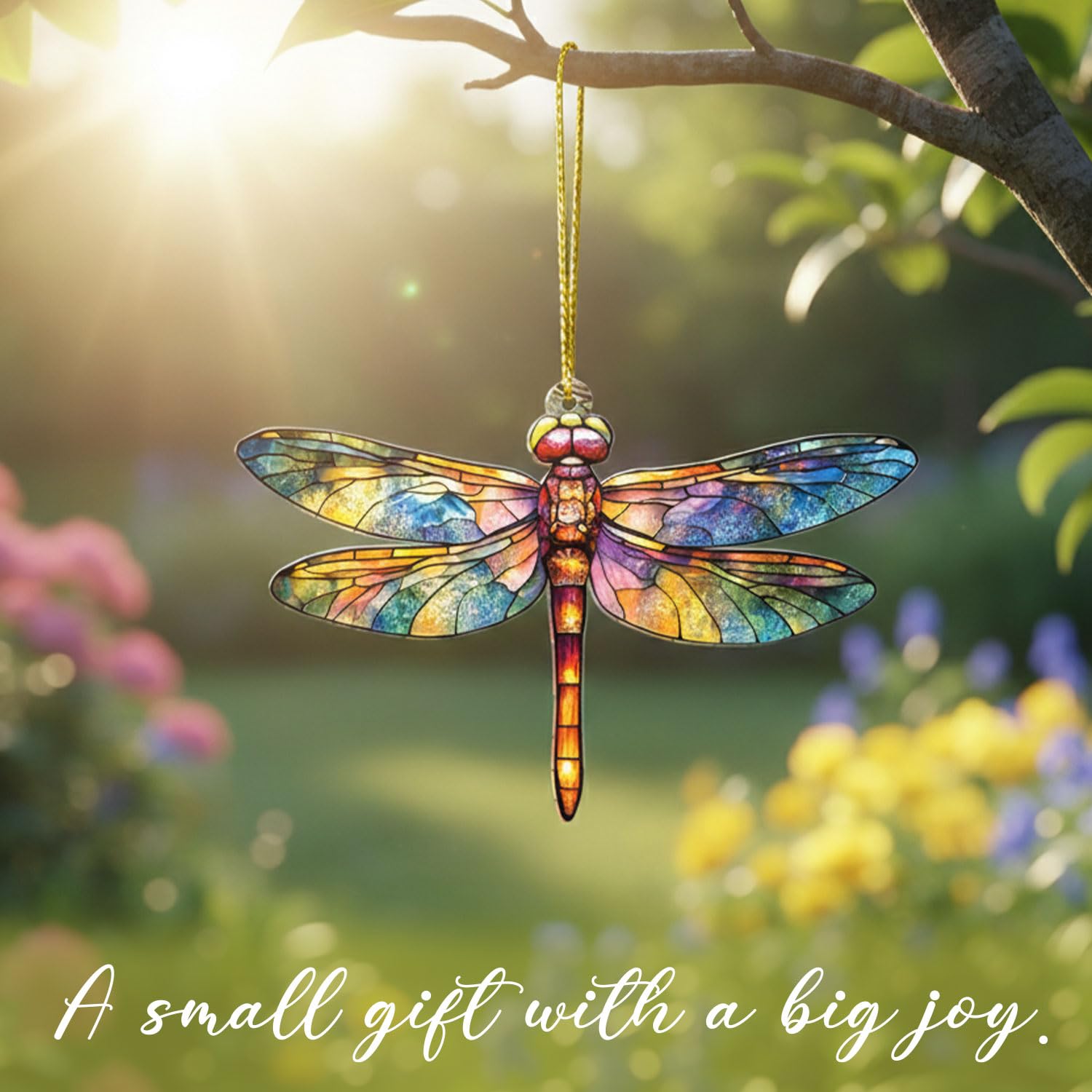 dragonfly ornament with golden chain for hanging