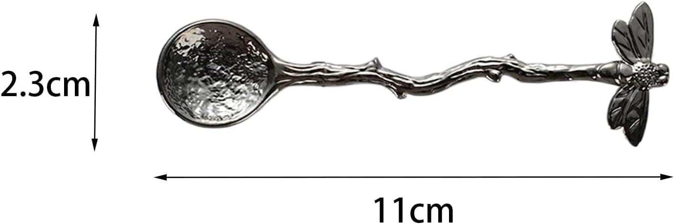 Dragonfly detailing handles on stainless steel coffee and dessert spoons