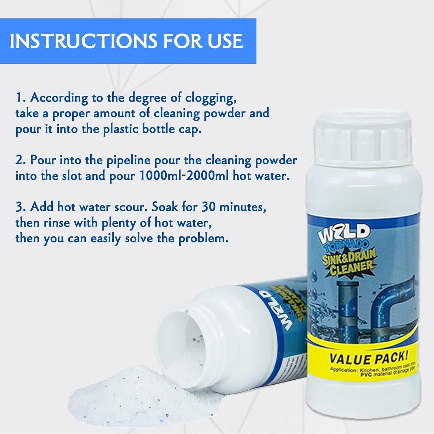 Drain cleaner for toilet kitchen used on multiple drains