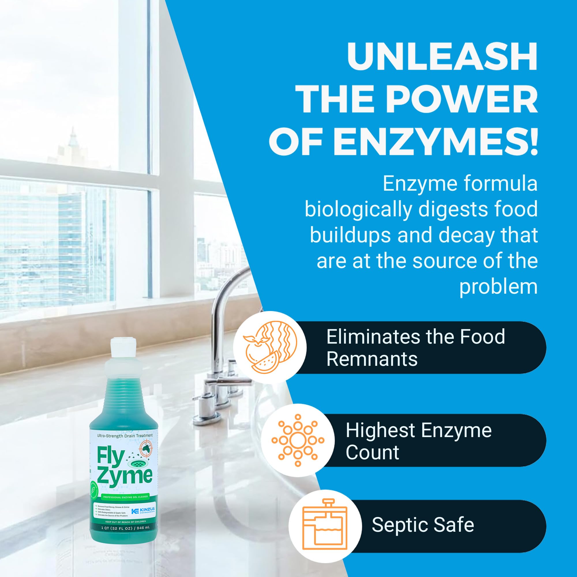 Kitchen sink drain treated with Fly-Zyme enzyme gel