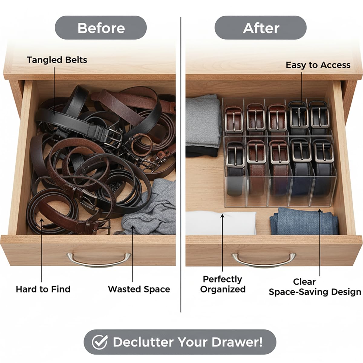 Removable dividers allow customization for scarves or ties