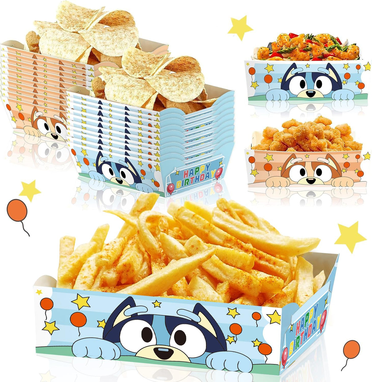 DRCYULP blue cartoon dog disposable paper trays 24pcs set 5.5 x 4.3 x 1.8 in