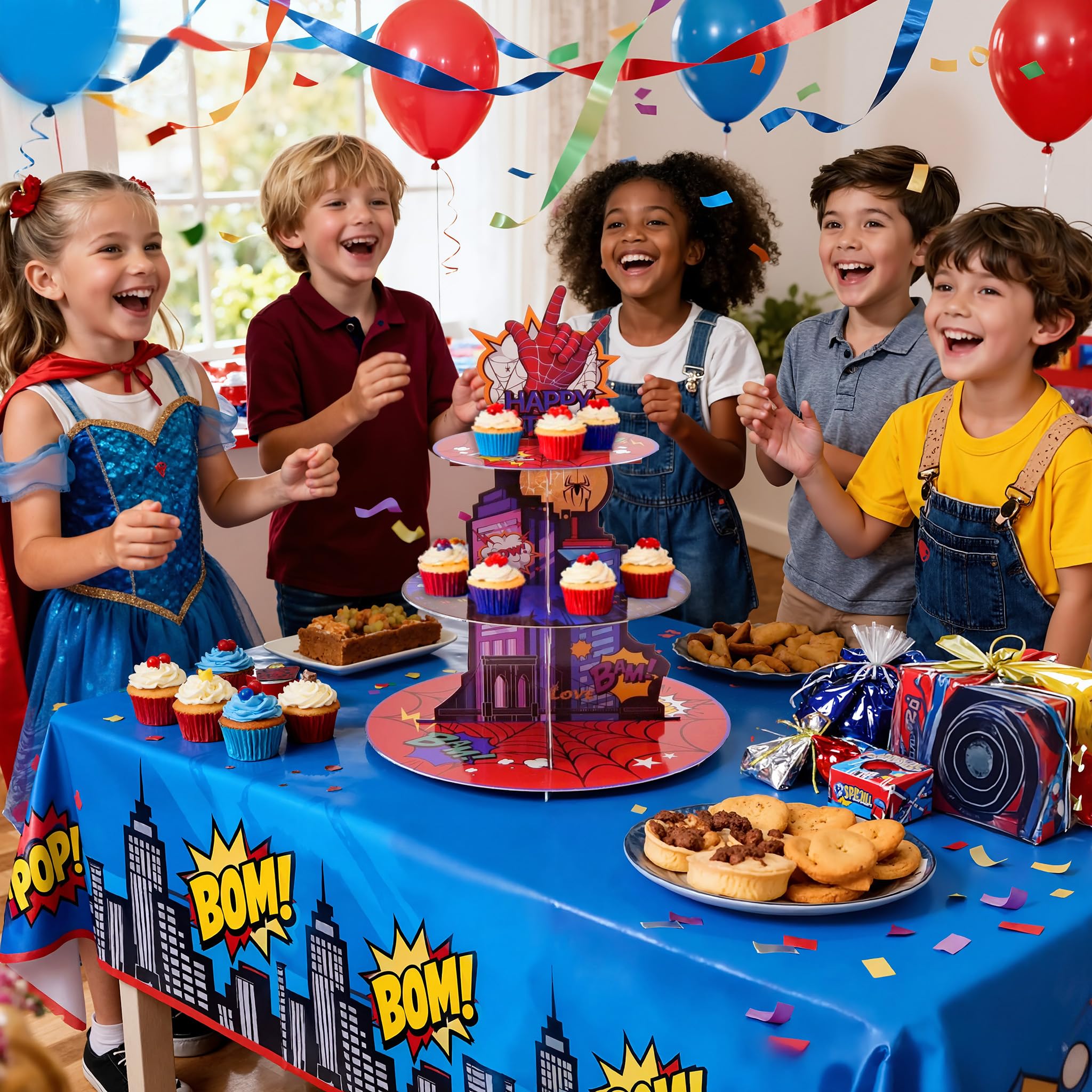 DRCYULP Superhero Spider Party Cupcake Stand open design