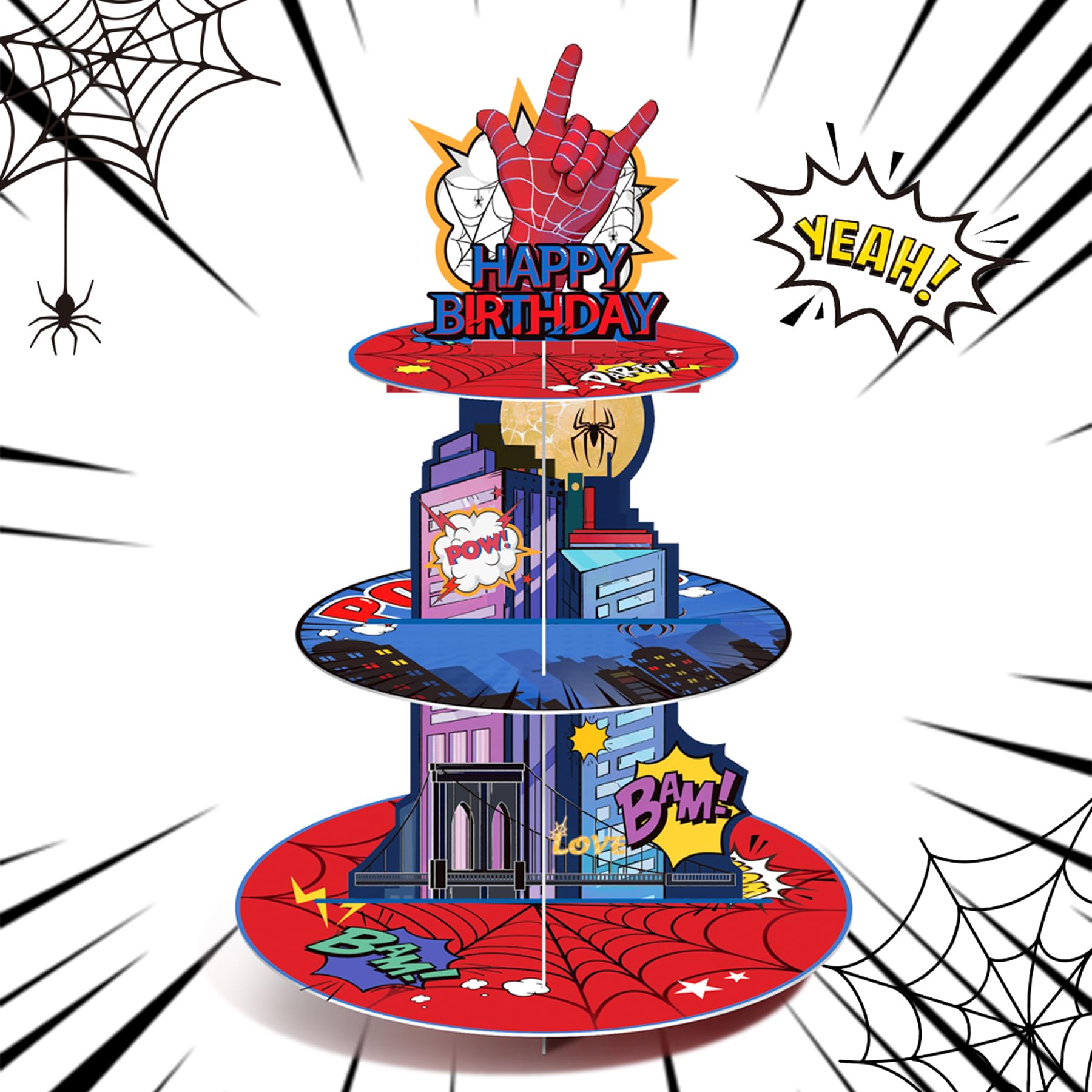 DRCYULP Superhero Spider Cupcake Stand packaging and setup